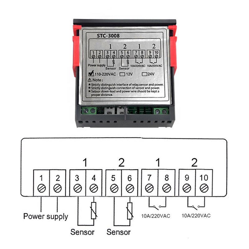 STC-3008 Dual Digital Temperature Controller Double NTC Sensor 12/24/220V Thermoregulator LB88