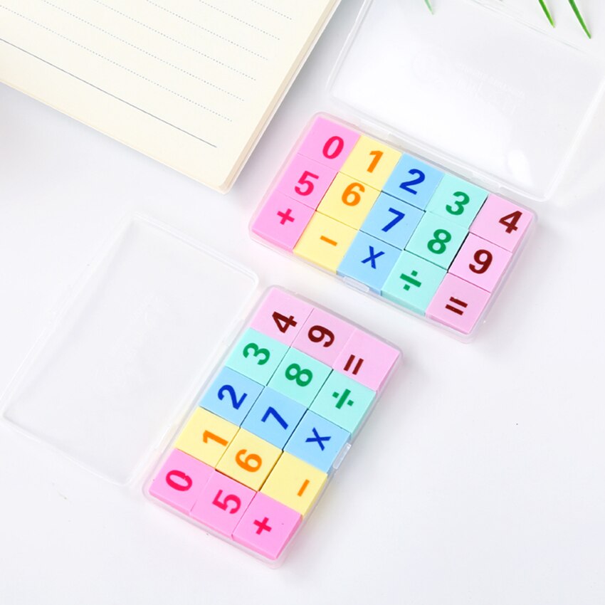 15 unids/set números de matemáticas lápiz borradores niños educación juguetes colorido borrador corrección papelería palabras dibujo limpiar