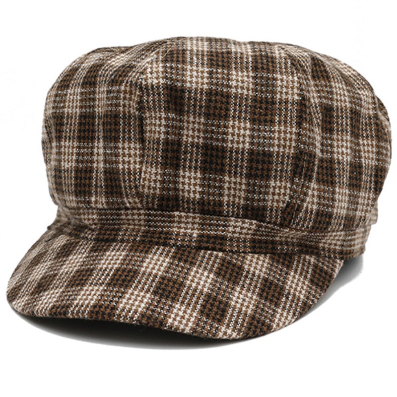 HT2612 Spring Autumn Women Hats Vintage Plaid Octagonal Newsboy Cap Retro Ladies Beret Hat Cotton Artist Painter Hat Women Beret