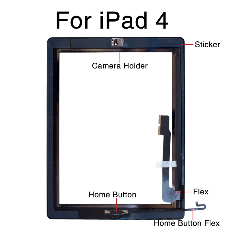 10Pcs/lot For iPad 2 3 4 Touch Screen Digitizer Front Glass Replacement With Home Button and Adhesive A1458 A1459 A1395 A1416