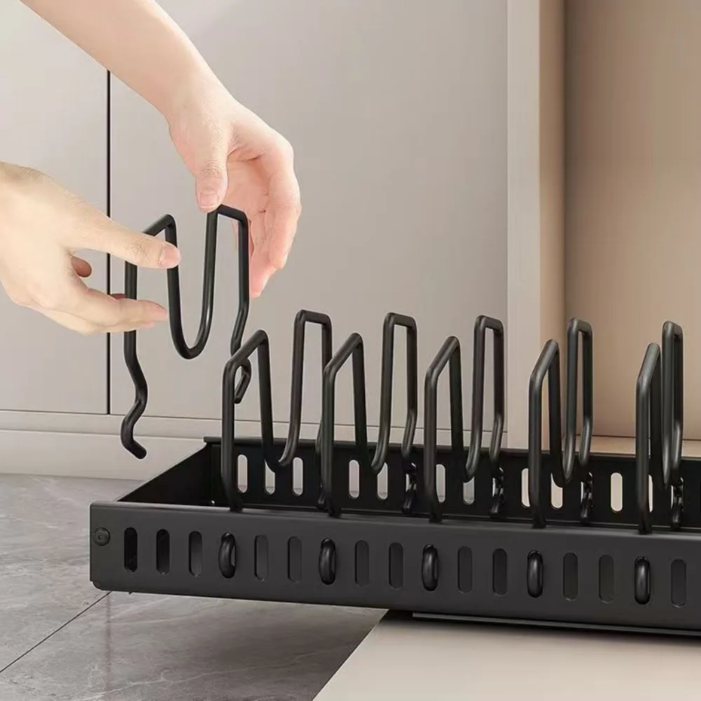 Estante extraíble para ollas de cocina, bandejas ajustables para armario, estante de partición para platos con rieles deslizantes, bandeja organizadora, estantes de almacenamiento para cajones