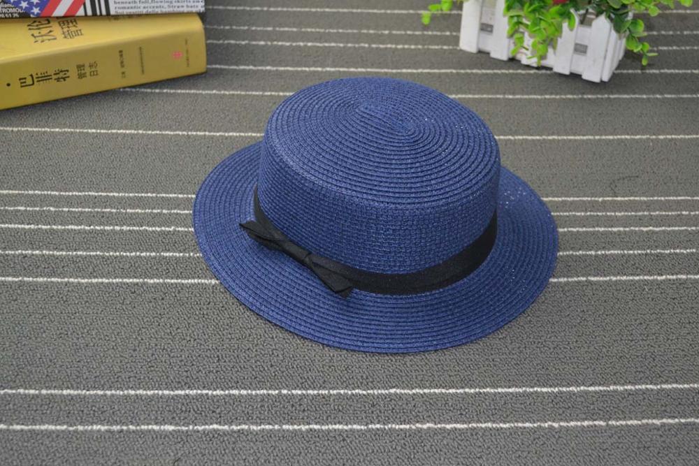 Sombrero de paja Hawaiano para dama, gorro de paja Hawaiano estilo panamá informal con lazo de lazo con borde plano, perfecto para playa: Navy Blue