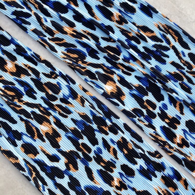 Kvinnor sommarveckade byxor hög midja street style leopardmönstrade blå byxor lös passform elastisk midja avslappnad byxor vida ben chica