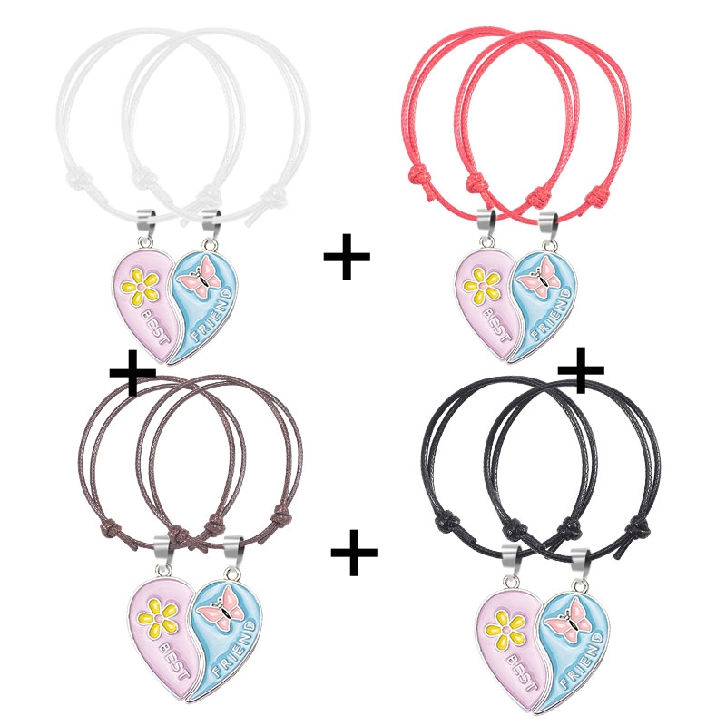 Pulsera trenzada bohemia para mujer, colgante sencillo a la con costuras en forma de corazón, colgante BFF para mejor amigo, de joyería de amistad 2023: Chapado en cobre envejecido