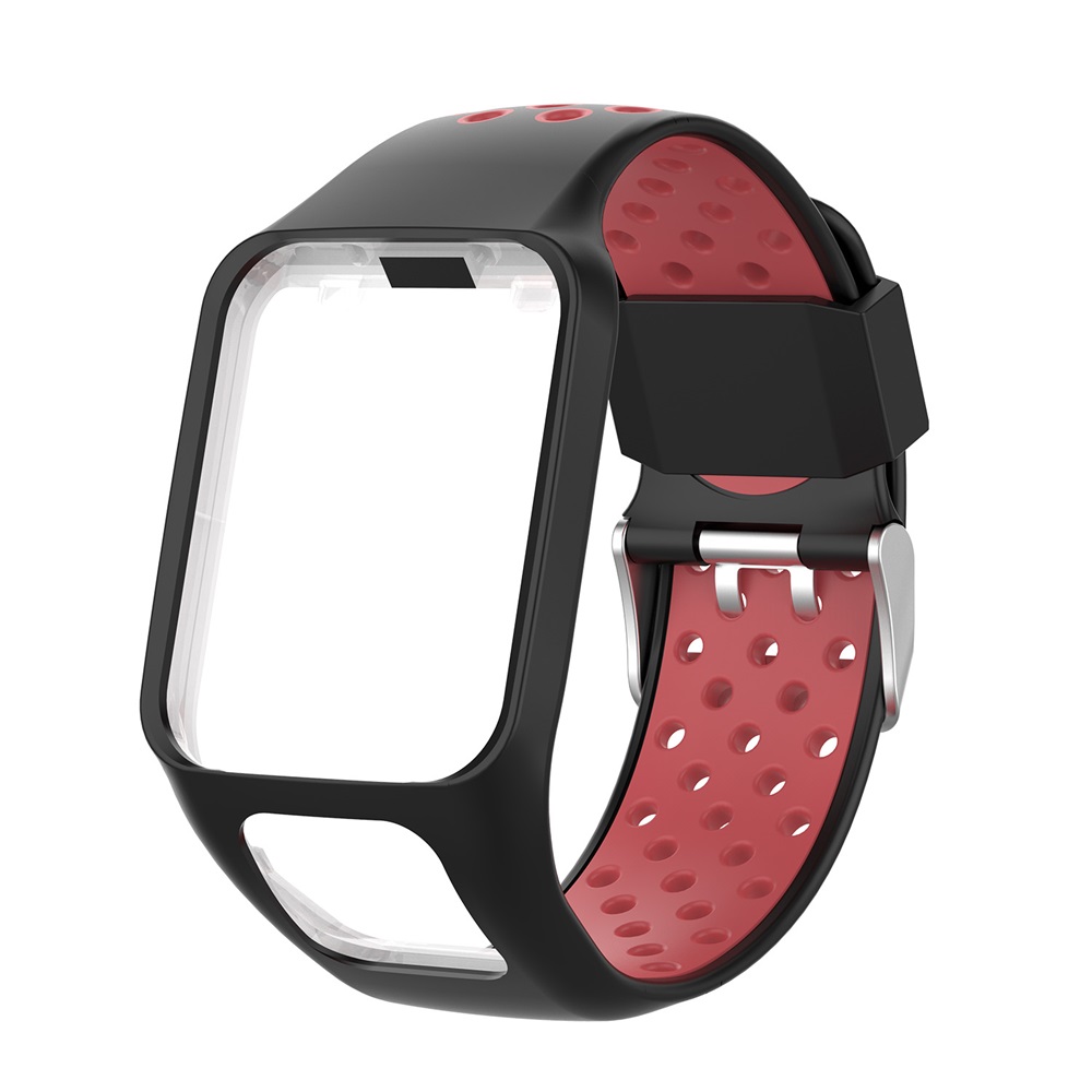 Erstatningsarmbånd til tomtom urrem silikonebånd til tomtom runner 3/ eventyrer/golfspiller 2/ løber 2 cardio/spark 3 musik: Sort rød