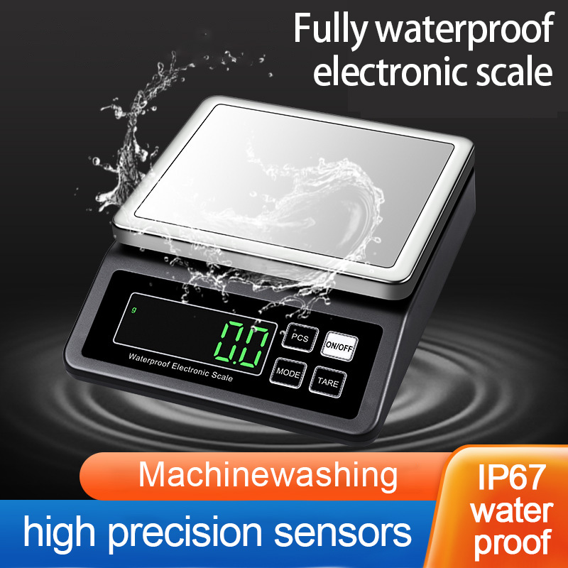 Wiederaufladbare Küchenwaage, IP67, vollständig wasserdicht, Heimküchenwaage, 0,1 g/1 g, hochpräzise elektronische Waage, 3 kg/5 kg/10 kg/15 kg