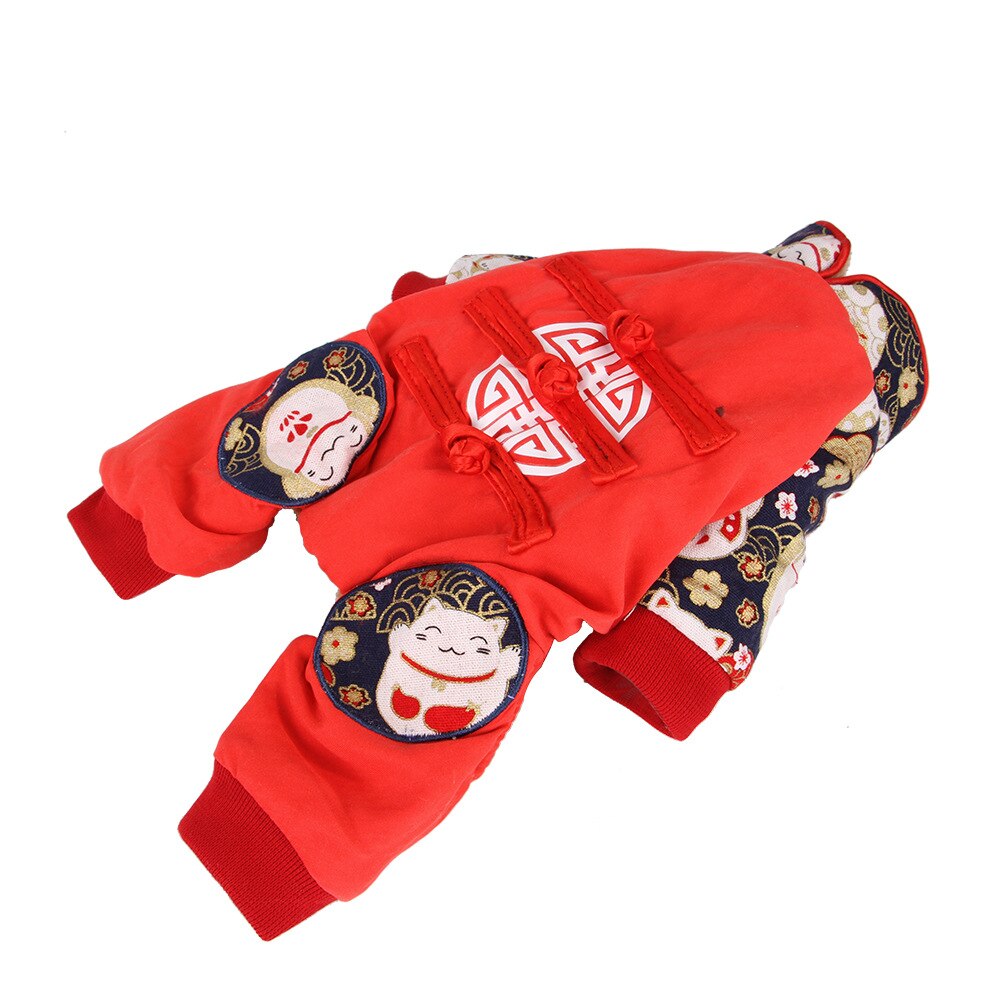 Pet Dog Clothes Year Dog Clothing Tang Suit Puppy Costume Apparel Jumpsuit Small Dog Outfit Coat Poodle Pug Corgi Coat: Red / S