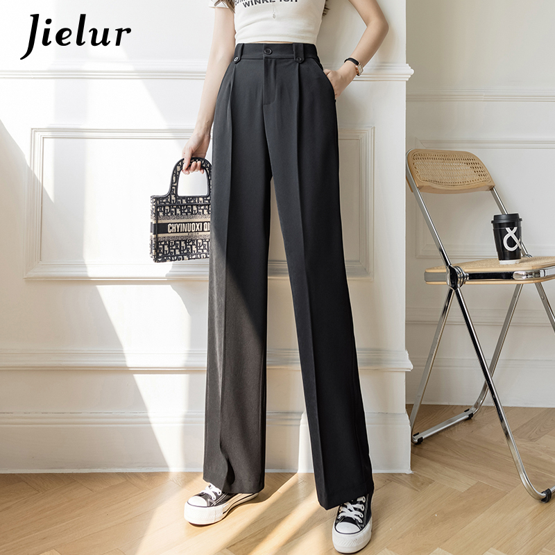 Jielur – Pantalon à jambes larges pour femmes, blanc, taille haute, poches, vêtements de travail décontractés, Ol, noir, s-xl