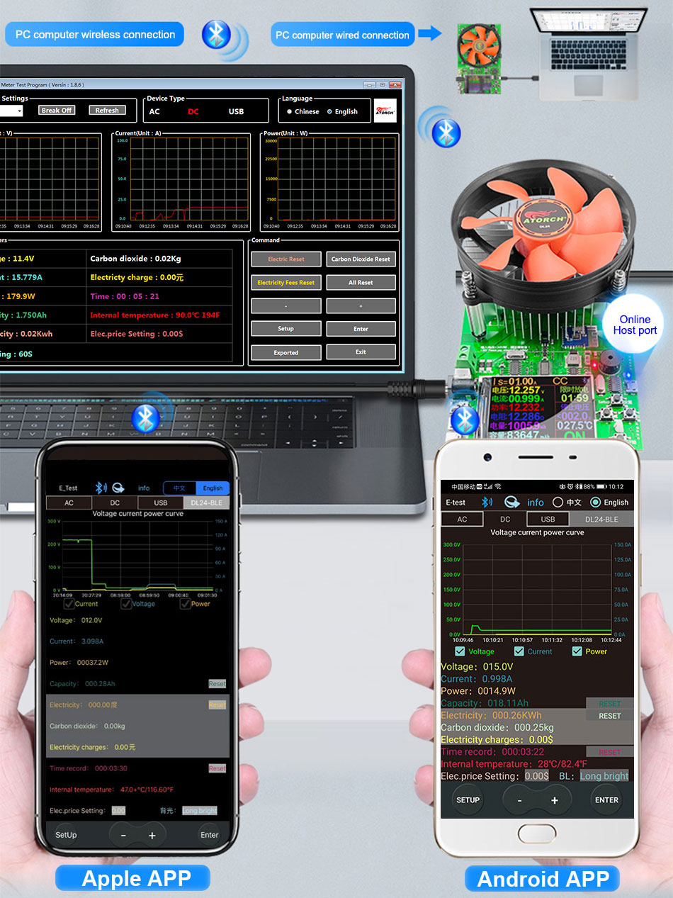 2.4"inch Color APP DC tester electronic load battery capacity monitor discharge charge power Internal resistance meter checker