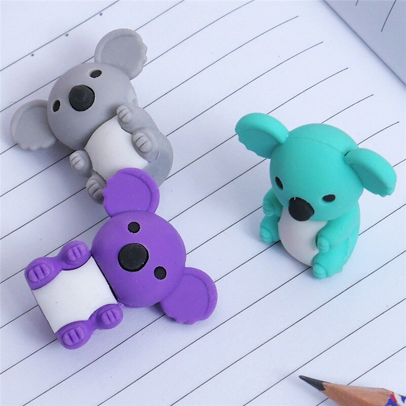 1pc tegneserie søde koala dyr gummi viskelæder/ papirvarer til børn studerende legetøj viskelæder papirvarer forsyning