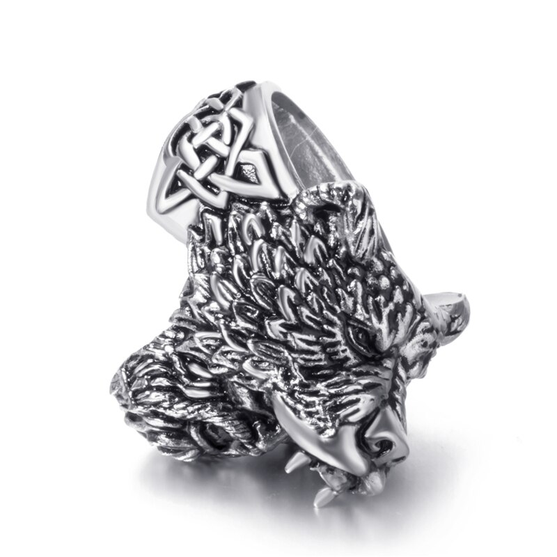 Elfasio Man Stainless Steel Ring Viking Bear Warrior Titanium Silver Black Punk Biker Rings SIze 7-14