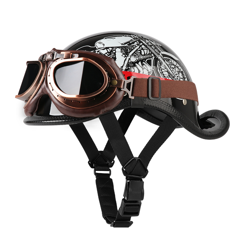 VGV moto demi-casque lunettes incluses véhicule électrique vélo Locomotive pour Cruiser rétro homme femmes scooter rue