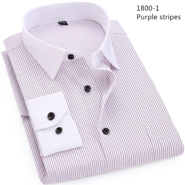 ORINERY Autumn Striped Long Sleeve Men Shirt Business Camisa Masculina Brand Clothing Size S-8XL: Purple Striped / S