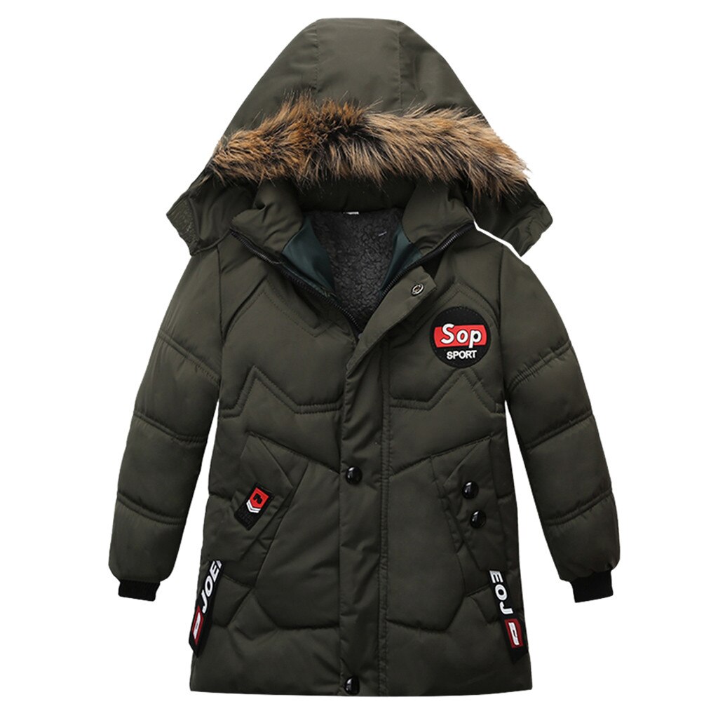 Ropa de invierno para niños, chaqueta de lana acolchada de algodón, parkas, abrigo grueso con capucha, abrigo largo para bebé,: Verde militar / 3 años