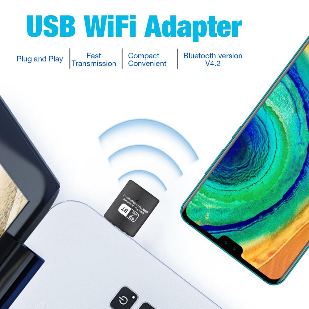 USB WiFi Adapter 600 Mbps Plug and Play Dual Band Mini Wireless Adapter Network Bluetooth 4.2 2-in-1 Bluetooth wifi transmitter