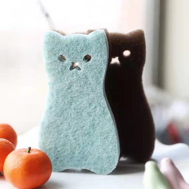 4 pz/set Spugna per Lavare i Piatti Simpatico Gatto Strofinaccio Cucina Bagno Pulizia Spugnetta Spazzola Pentola Specchio Pulizia del Vetro Pulire Strumento