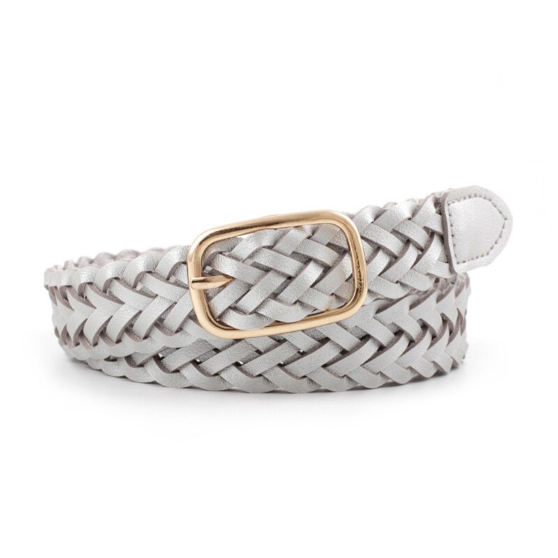 Casual tejido de punto PU cuero pretina femenina señoras decorativas mujeres cinturones ropa soga para accesorios trenzados: Plata