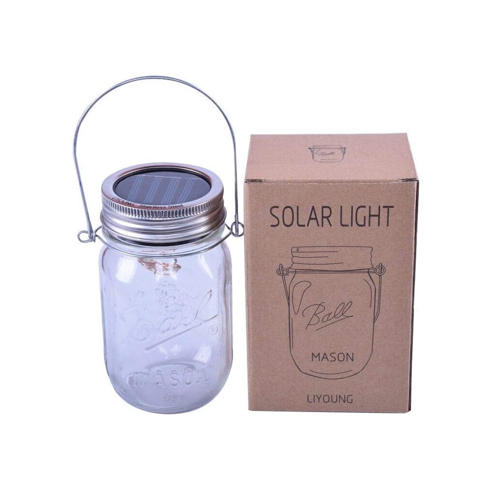 Solar Powered10 LED Mason Jar Lantern lights for Patio Outdoor Party Wedding Garden Courtyard Decorative