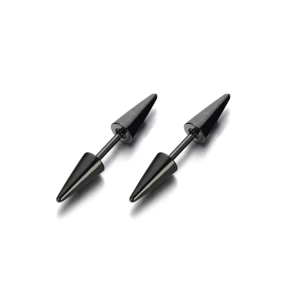 1 par 16g unisex ørestikker i rustfrit stål til mænd, punk, goth, hiphop-stil, spike, krydsskruer, sikkerhedsnåle, hoop-øreringe: Sort zinkbelagt