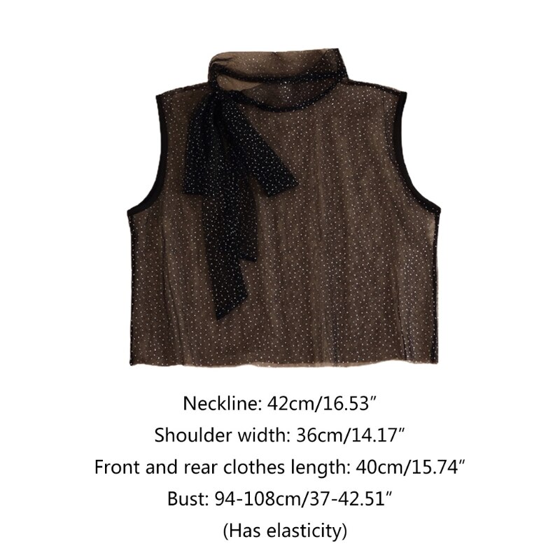 Dames coltrui strik nep kraag doorschijnend gaas glanzende pailletten afneembare trui half topje shirt decoratief vest