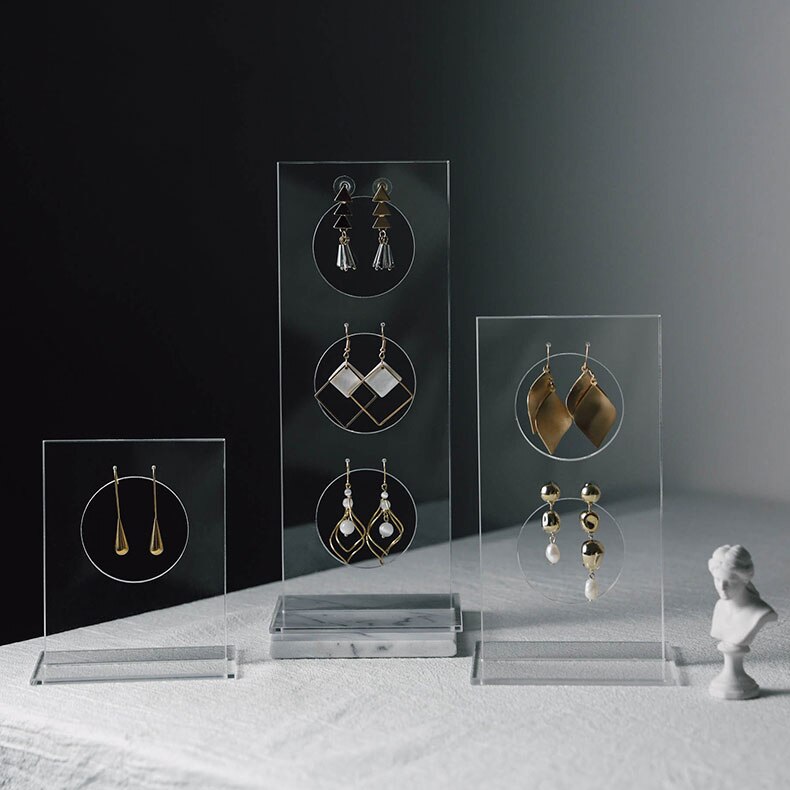 Eenvoudige sieradendisplay van helder acryl, oorbellenstandaard, verticale houder, oorstekers, piercings, opslag, showrek, fotografie-rekwisieten