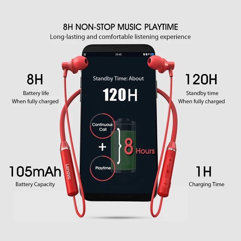 Lenovo Earphones Bluetooth Wireless Stereo Sports IPX5 Waterproof Sport Earbud Headset Noise Reduction Magnetic Runing Headset