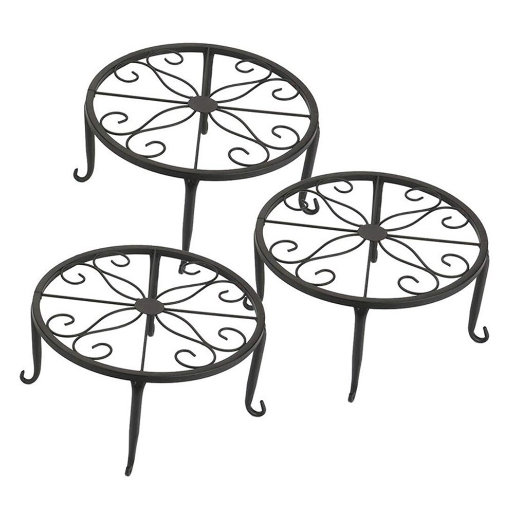 Smijern pottehylle til blomsterpotter basion vise hylleholdere hage plante stativ metall balkong dekor stativ dekorasjon: Svart  x 3