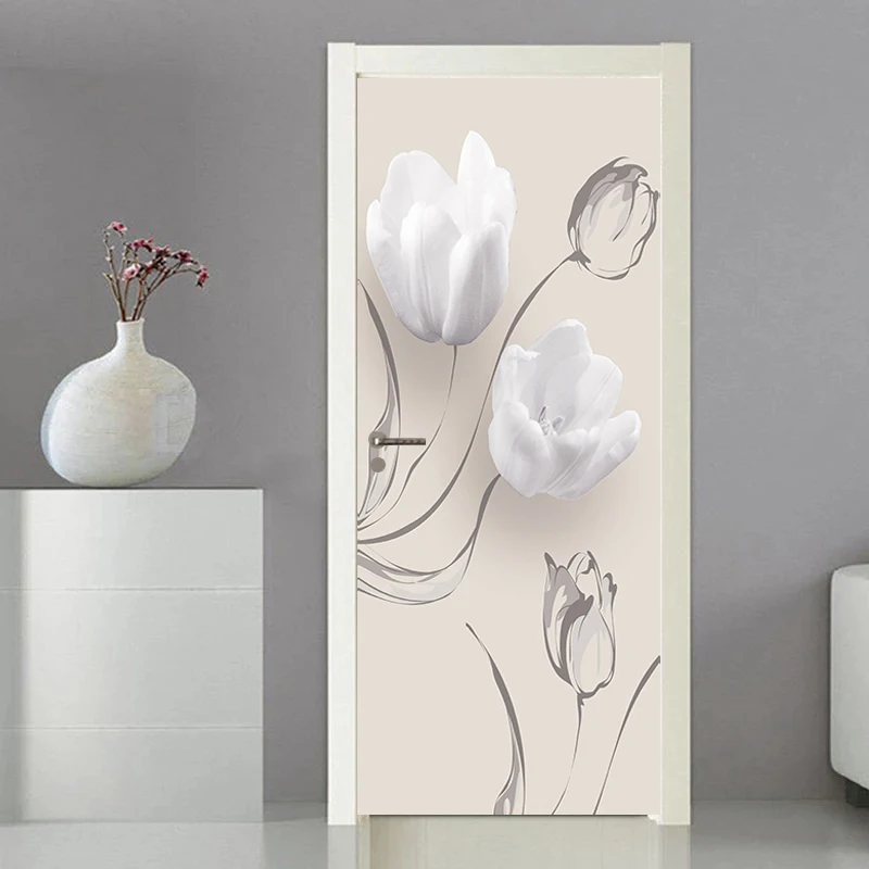 Deursticker Moderne sticker Cover Wallpaper Home Entrance Ornament Entree Decoratie Zelfklevende foto op de koelkast Bloemen: green / 85x215 cm
