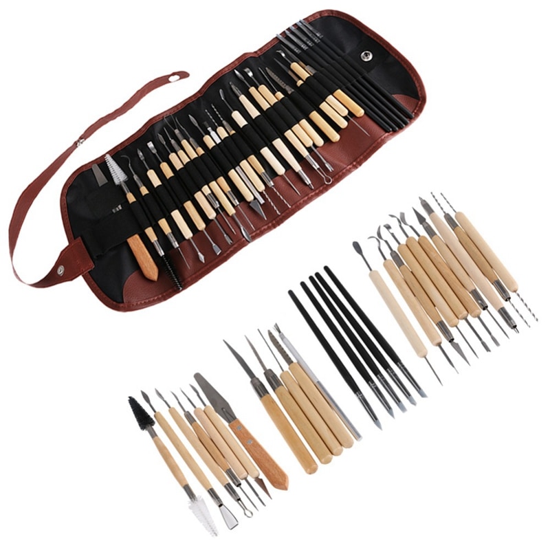 Conjunto de herramientas de escultura de arcilla 28 Uds manualidades Kit de herramientas de modelado y tallado herramientas de cerámica y mango de madera herramientas para moldear arcilla