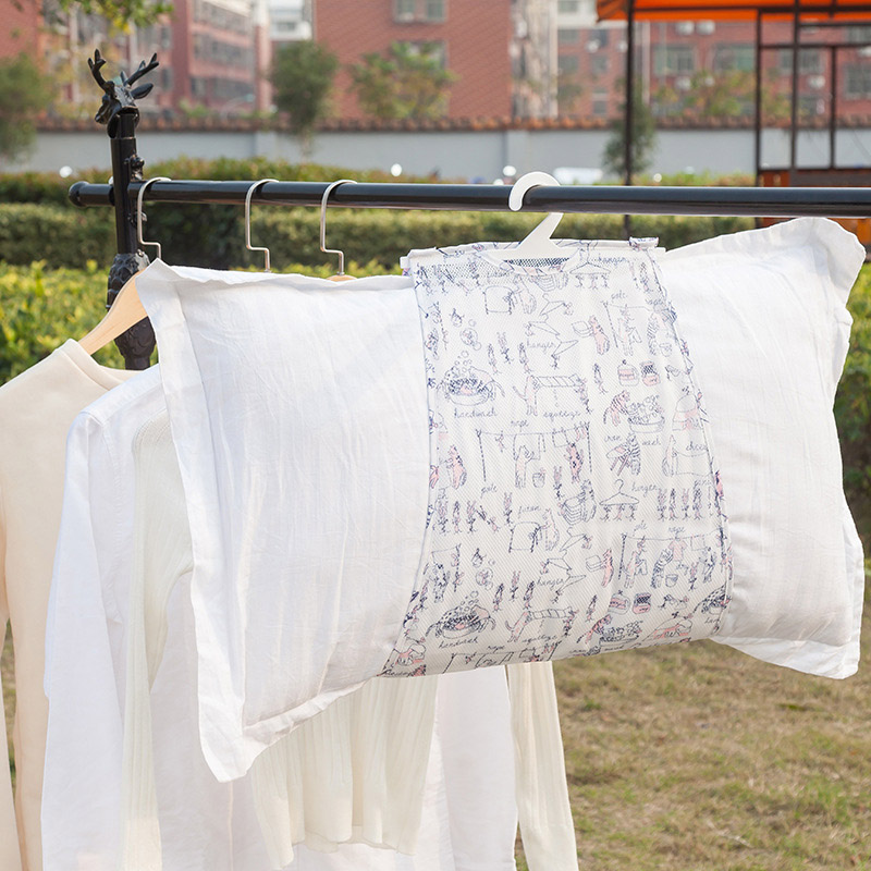 Tørretøj vindtæt tørrestativ fint mesh print multifunktionelt pudelegetøj solpudeklemme tørring pude netpose hængende rack: 7