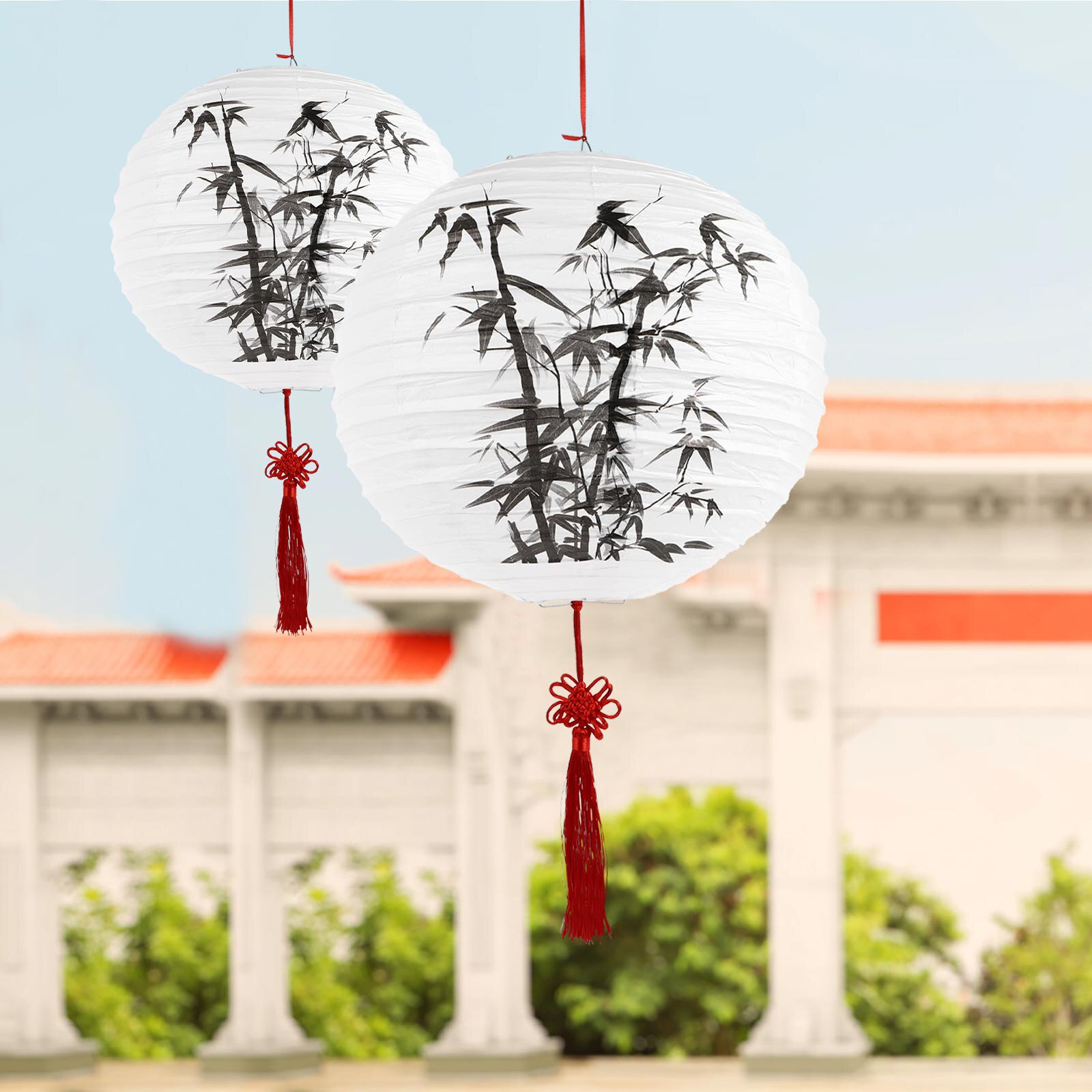 1 Set of Antique Style Printed Paper Lantern Chinese Paper Lamp Lantern: bamboo