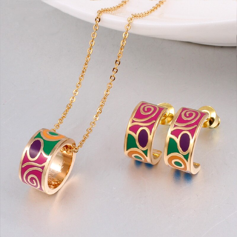 Werbeaktionen Neue oben Kleine Frauen Emaille Schmuck setzt Elegante Gefüllt Farbe Schmuck (Halskette, Ohrring)