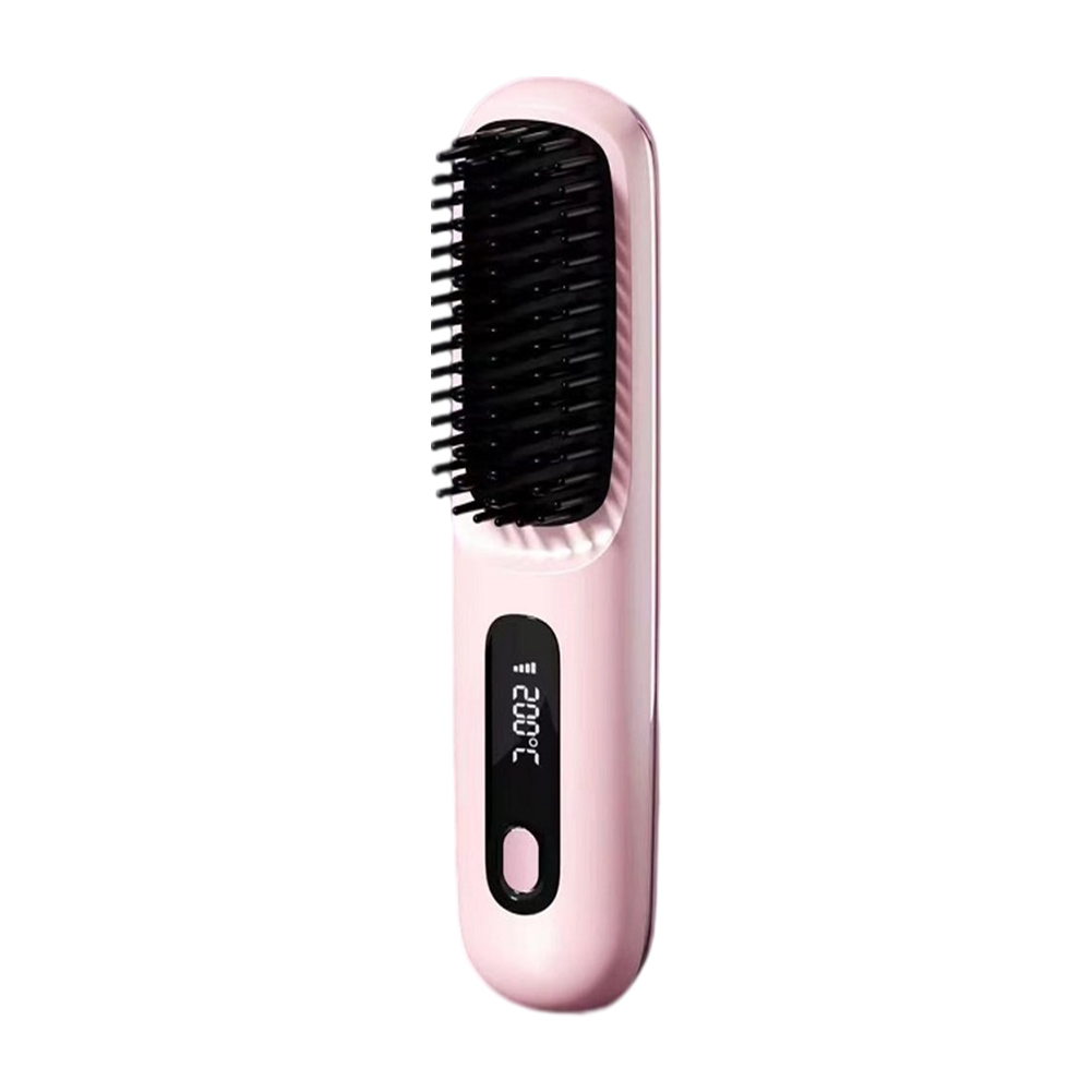 Cordless Hair Straightener Portable Straightener Brush Digital Display Hair Straightening Brush Rechargeable for All Hair Types: green