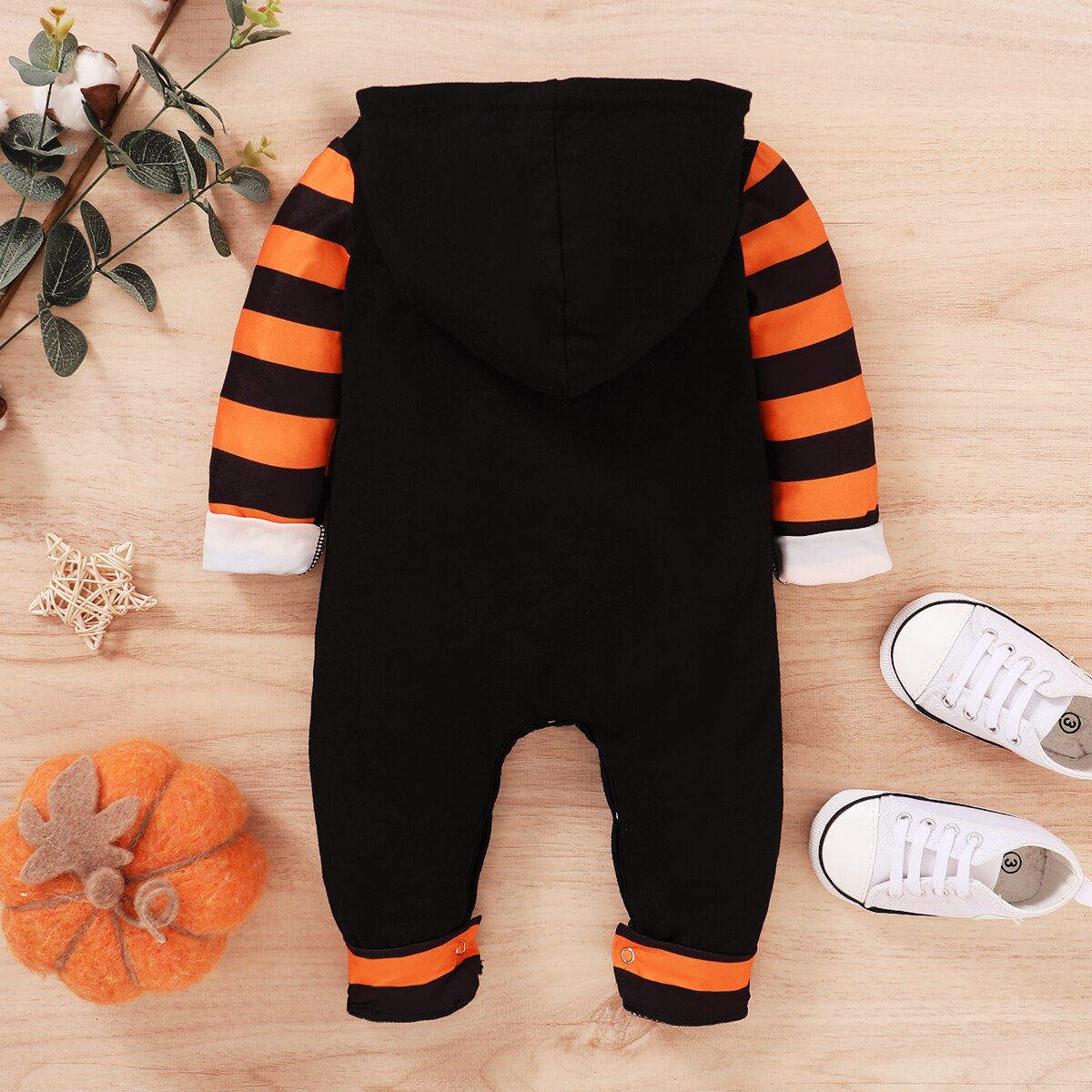 Halloween Pumpkin Romper Toddler Baby Girls Boys Unique Letter Stripe Long Sleeve Jumpsuit Boy’s Hooded Long Pants