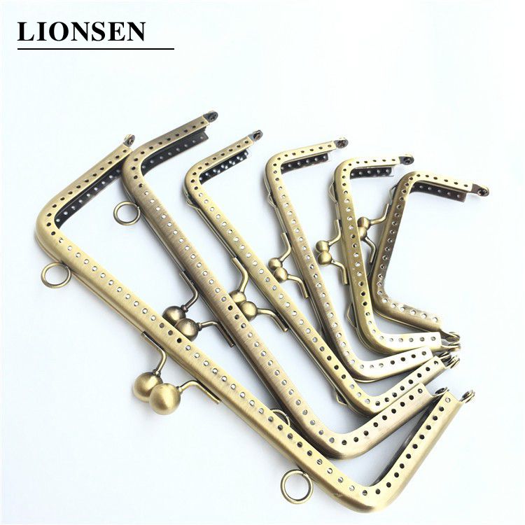 LIONSEN 8.5/12.5/15.5/18/20cm Glossy finish Antique Bronze Square Metal Purse Frame Handle for Clutch Bag Accessories Kiss Clasp