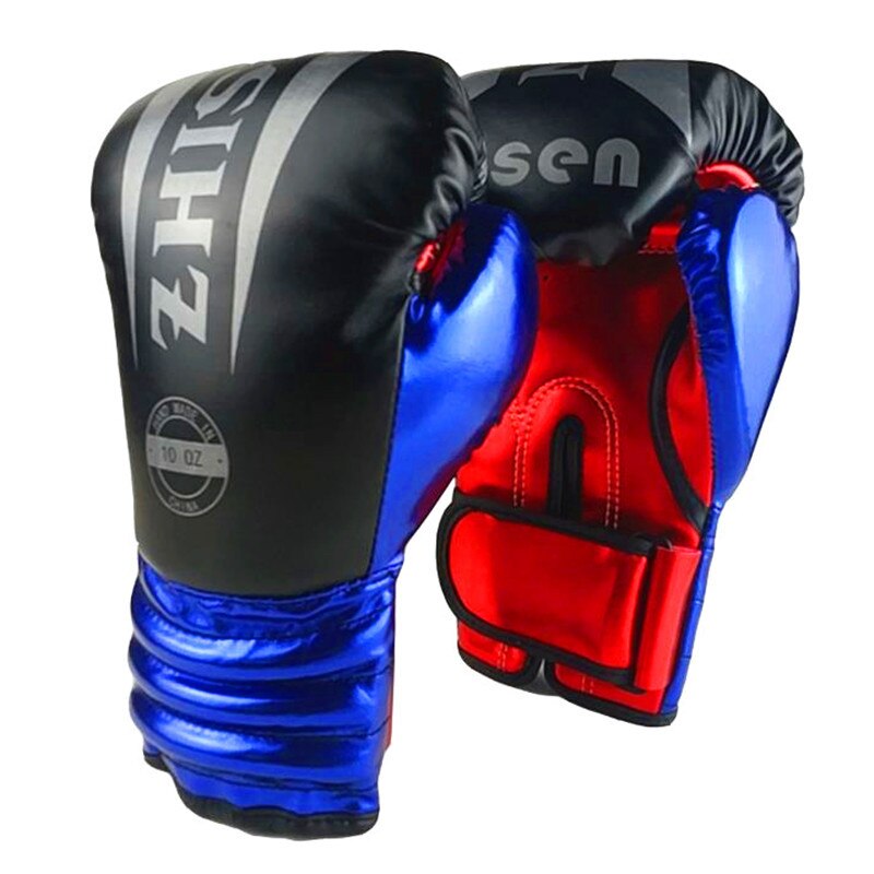 10 oz mma kick luvas de boxe couro do plutônio karate muay thai guantes para kickboxing sparring equipamentos de treinamento de perfuração: Azul
