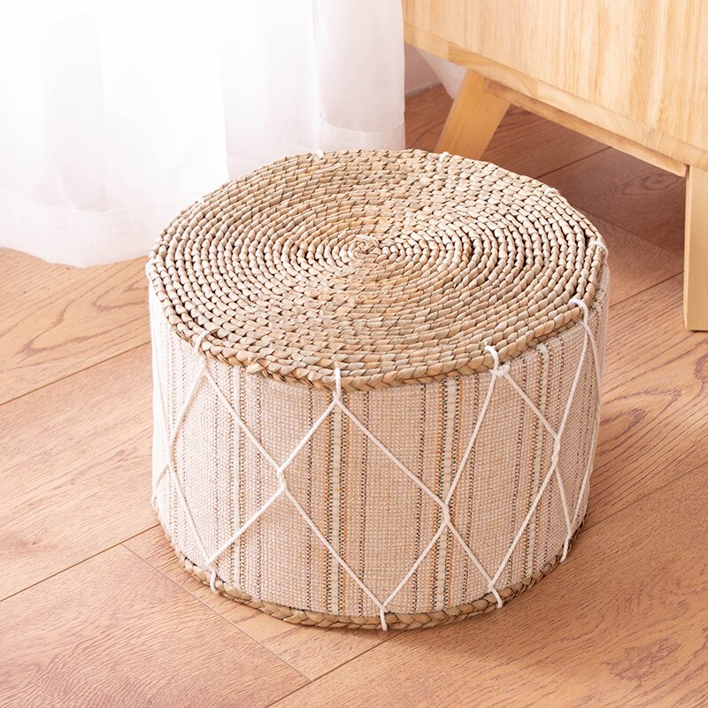 Nordique Simple fait main Futon coussin japonais Tatami paille tissu tabouret rembourré rond baie fenêtre bohème tapis: 01 / 30x30x20cm