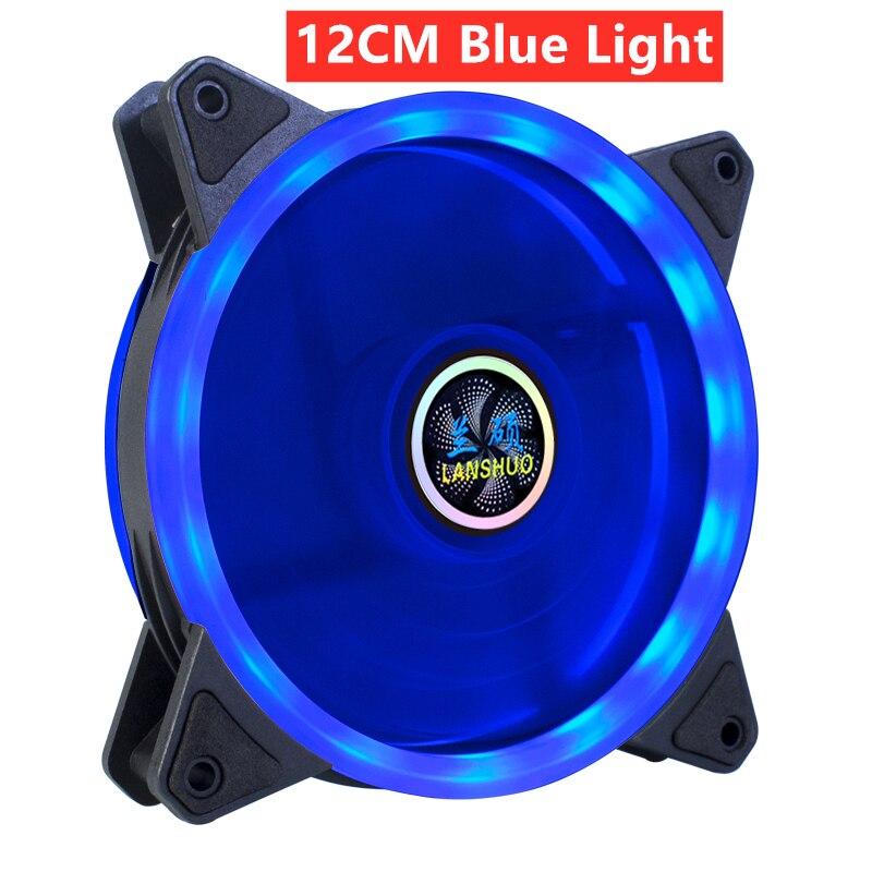 Ventilador de carcasa de ordenador, Enfriador de PC silencioso, RGB, LED, PWM, 4 pines, 9CM/12CM, 90MM / 120MM: 12CM Blue Light
