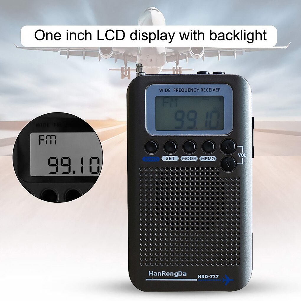 Portable Radio Aircraft Band Receiver FM/AM/SW/ CB/Air/VHF Radio World Band With Rechargeable LCD Display Alarm Clock