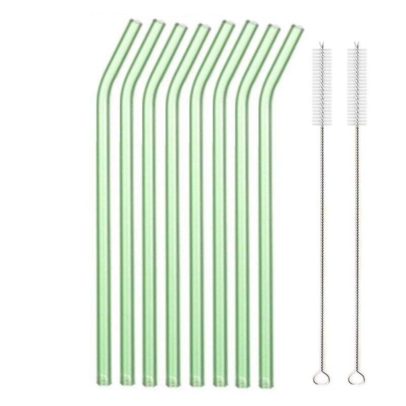Lote de Pajitas Ecológicas Reutilizables, Pajas 8,5&quot; x 8mm para Beber de Vidrio Multicolor, para Bebidas Saludables, Cócteles, Granizados, Batidos: 8pcs Green Bent