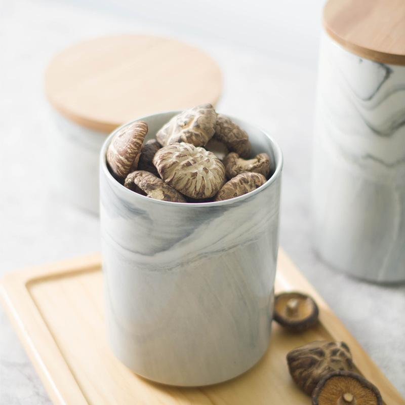 1 Pc Simple Seal Ceramic Storage Jars Spice Jars Wood Covers Coffee Beans Tea Pasta Candy Cookies Nuts Storage Jars
