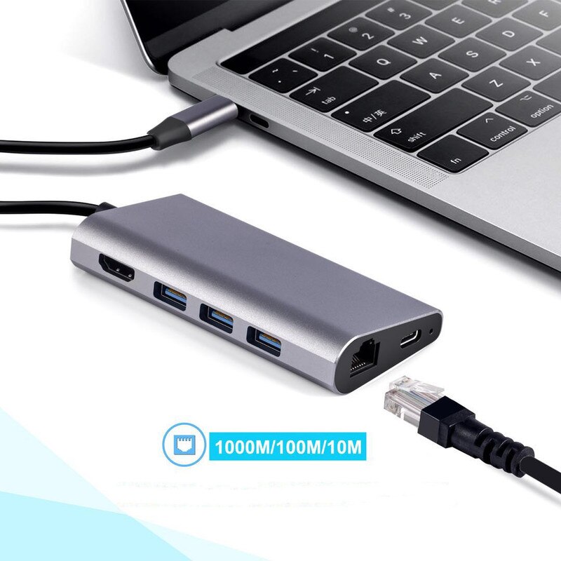 Type C To HDMI Hub 8 In 1 USB C Docking Station 3 Port USB 3.0 PD Fast Charging with SD TF Card Reader for Lenovo Dell MacBook