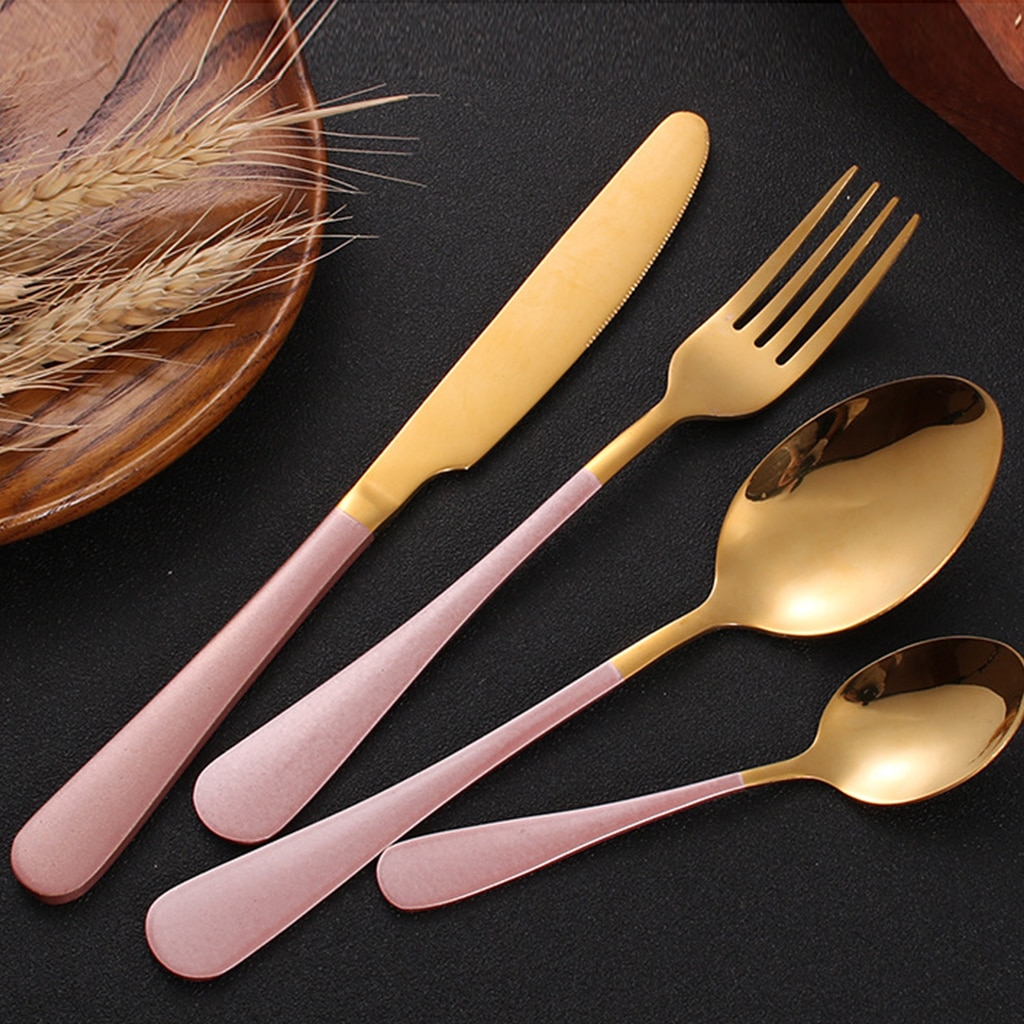 Gold Cutlery Set Stainless Steel Cutlery Western Dinnerware Set Kitchen Knives Spoon Pink Set Steel Cutlery Set