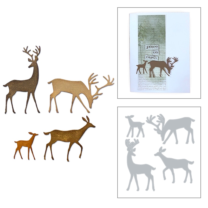 Christmas Reindeer Metal Cutting Dies and Animal Elk Background Die Scrapbooking For Crafts Card Making no Stamps Sets