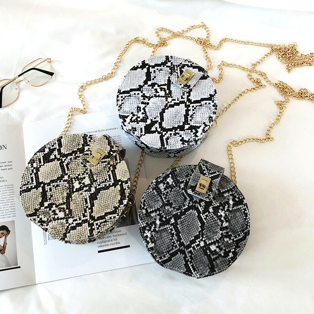 neueste Heiße Frauen Runde Handtasche PU Schulter Schlange Haut Gedruckt Bote Tasche Frauen Schulranzen Tote Geldbörse Taschen