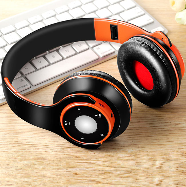 Auriculares inalámbricos con bluetooth 5,0, reproductor de mp3, tarjeta sd, micrófono para música: Oro