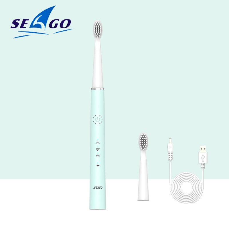Seago-cepillo de dientes eléctrico recargable, 5 modos, blanqueador, limpieza dental, cuidado bucal , caja de viaje: BLUE