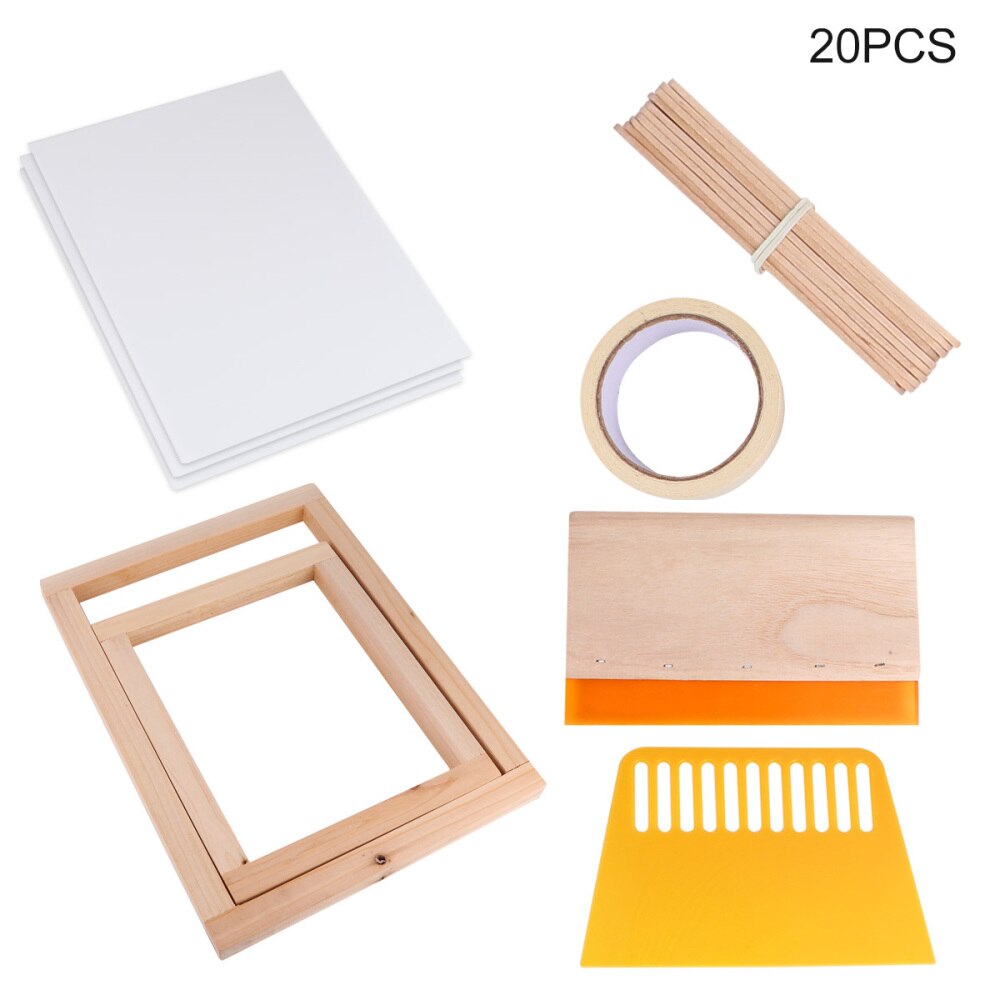 20pcs Screen Printing Kit Silk Screen Printing Frame Squeegees Inkjet Transparency Film and Mask Tape