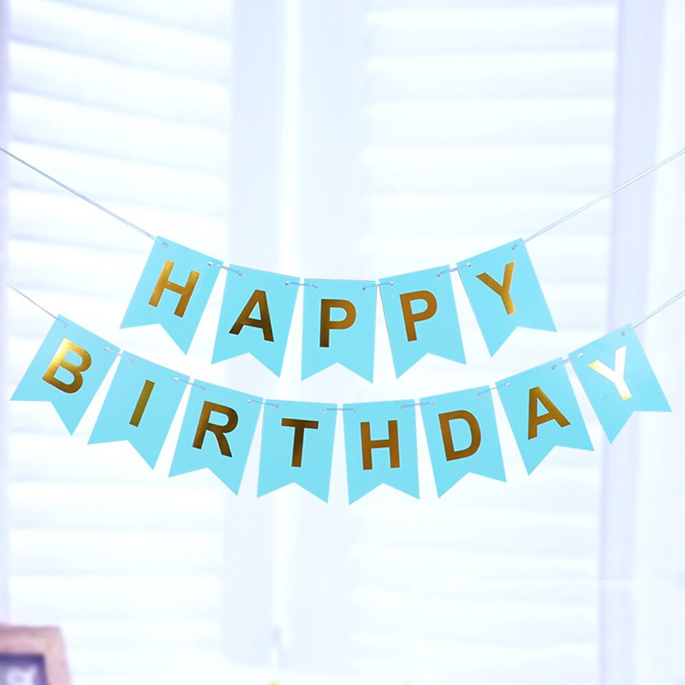 13pcs/set Rose Pink Happy Birthday Banner Signs Golden blue Hanging Flag Birthday Party Supplies rainbow clolor Bunting Decor: NO 2