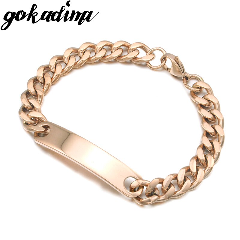 Gokadima Stainless Steel ID Bracelet For Women Men Jewellery Chain Cuff,4 colors, Items,WB001